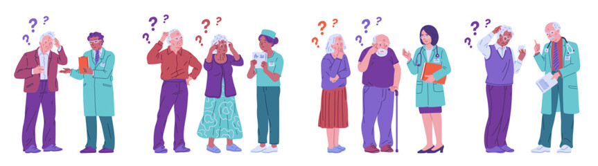 Obraz premium Vector illustration of the examination of Alzheimer's disease in elderly men and women.