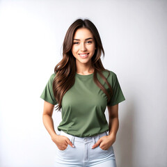 Stylish Woman with Long Brown Hair Posing in Casual Outfit