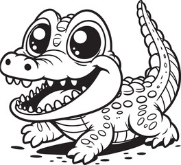 A crocodile line art coloring book illustration for kids