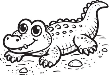 A crocodile line art coloring book illustration for kids
