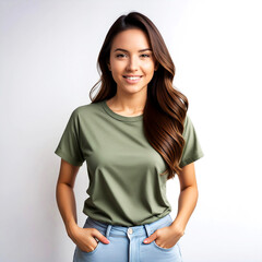 Obraz premium Chic Casual Look: Woman in Jeans and T-Shirt Smiling Confidently
