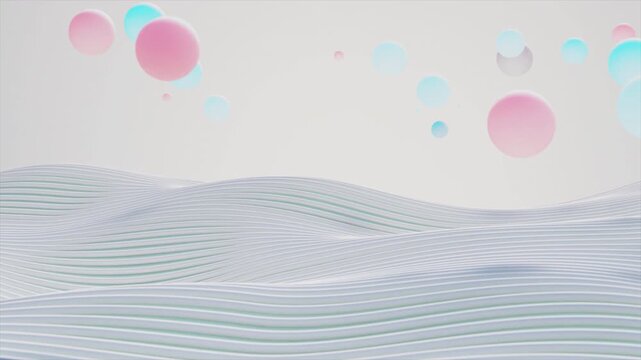 Floating Spheres Over Colorful Blue Waves Loop