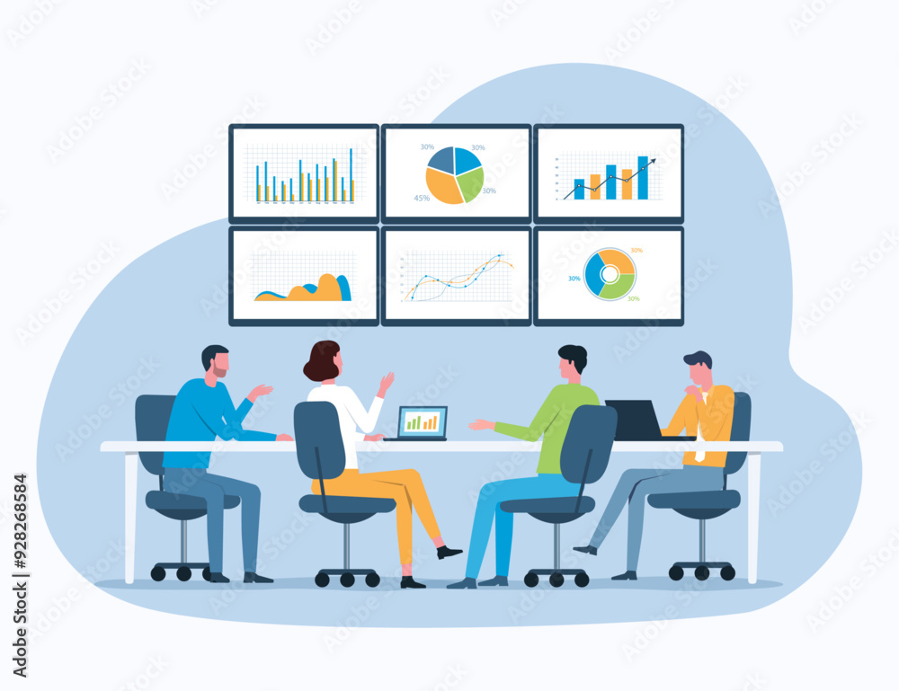 Poster group people business data analysis team meeting with business finance investment graph report dashb