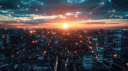 Fototapeta premium AI-driven world, advanced infrastructure, futuristic cityscape, digital networks