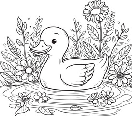 Duck lineart coloring book illustration