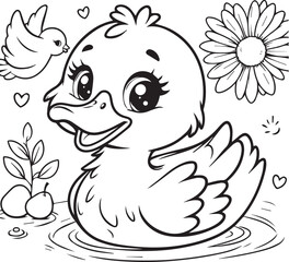 Duck lineart coloring book illustration