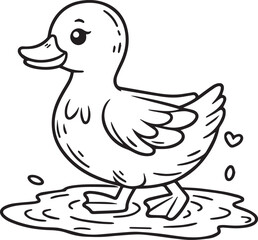 Duck lineart coloring book illustration