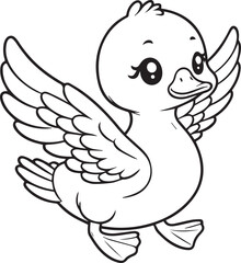 Duck lineart coloring book illustration