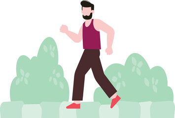 The boy is running for exercise.