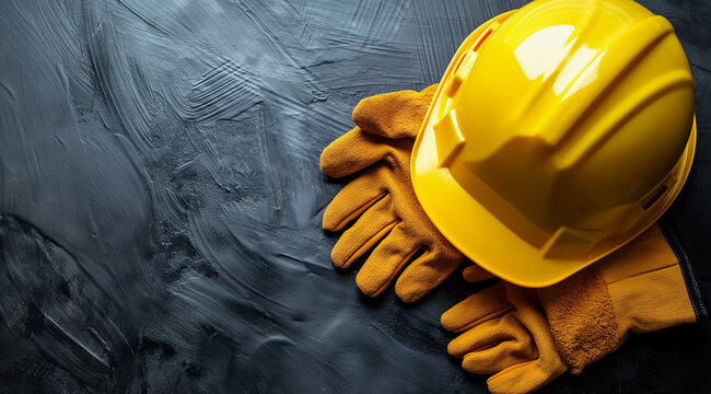 Protective helmet with gloves, created with Generative AI technology.