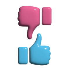 3D Bubble vector Thumbs up and thumbs down icons. Blue and pink Like and Dislike icon shape. Inflatable Vector illustration png set isolated on transparent background