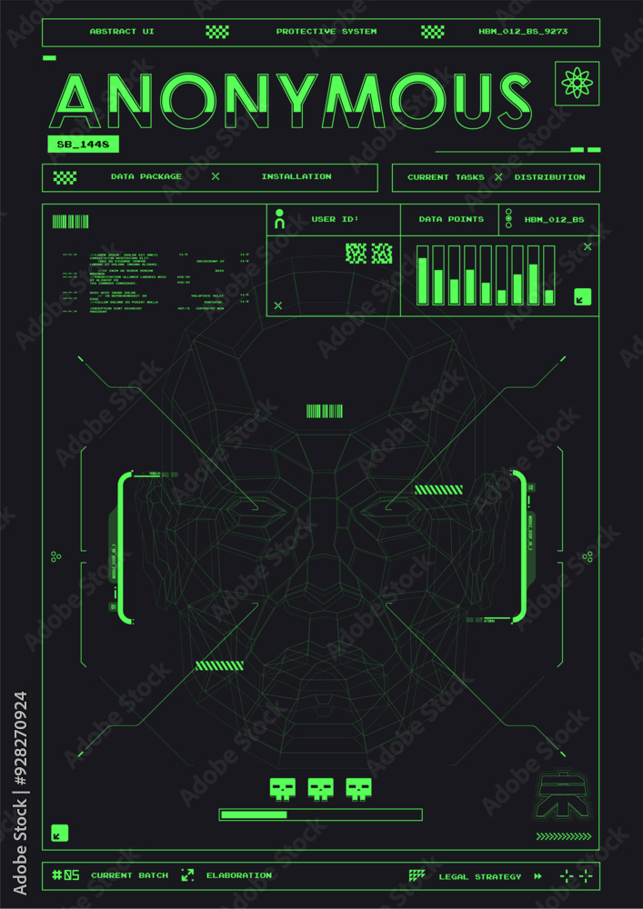Poster tech abstract poster template with hud elements. cyber culture, modern flyer for web and print. hack