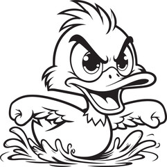 Angry duck lineart coloring book illustration