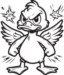 Angry duck lineart coloring book illustration