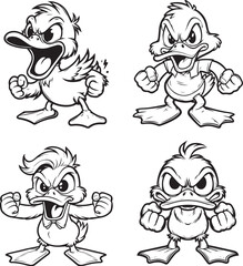 Angry duck lineart coloring book illustration
