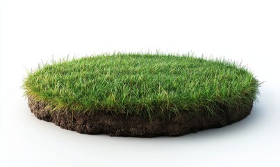 grass green circle land ground floor garden or garden earth soil land layer and green grass floor circle section land isolated on white background. 3d illustration render, Generative AI