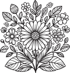 A flower line art coloring book illustration