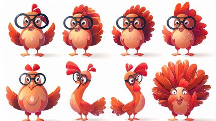 Naklejka premium A collection of cartoonish birds with glasses showcasing various expressions and poses.