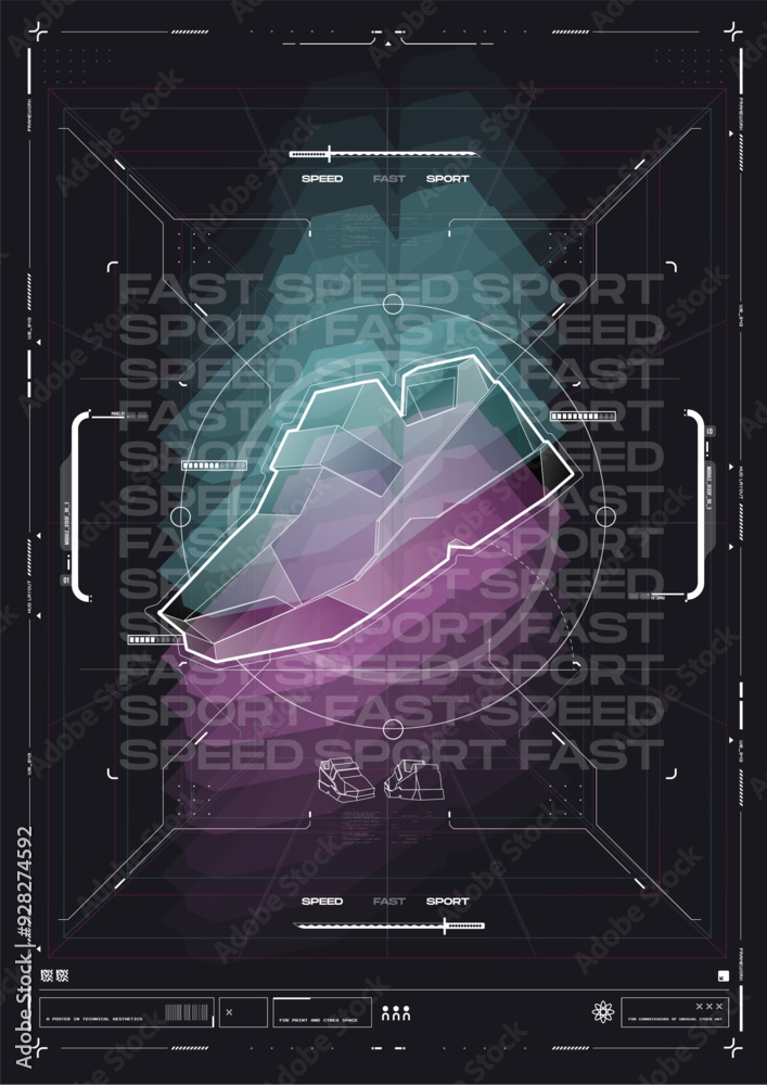 Poster tech abstract poster template with hud elements. cyber culture, modern flyer for web and print. hack
