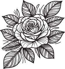 A rose line art coloring book illustration