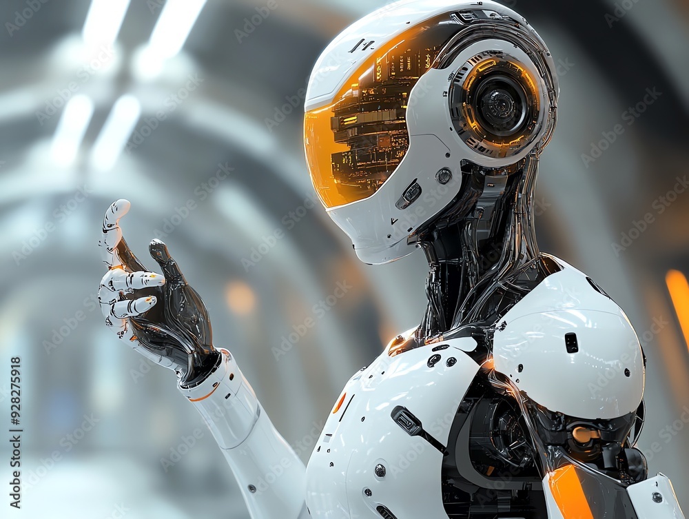 Aufkleber futuristic robot with glowing visor.