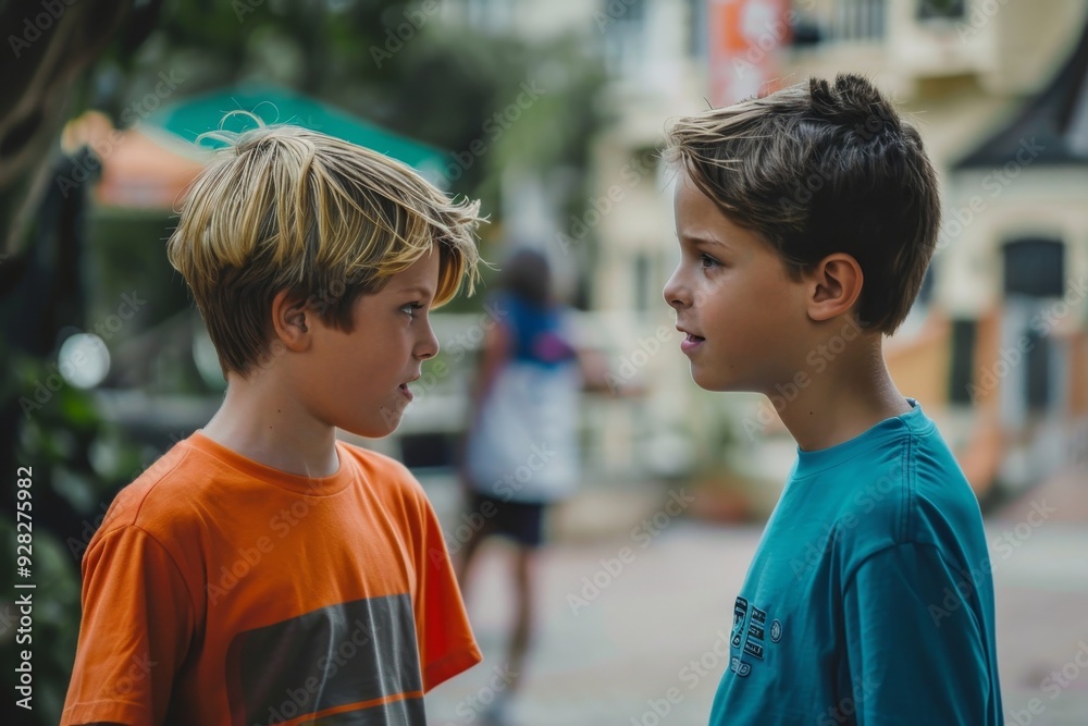 Wall mural two boys friends talking with each other, generative ai