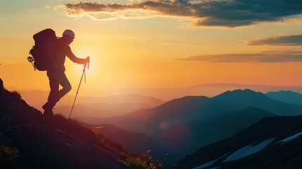 Silhouette of Hiker at Sunset