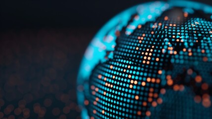 A close-up view of a digital globe with illuminated dots, representing global connectivity and technology in dark surroundings.