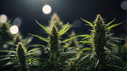 background light on effects bokeh and digital with leaf Cannabis.