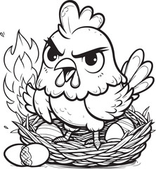 Chicken lineart coloring book illustration