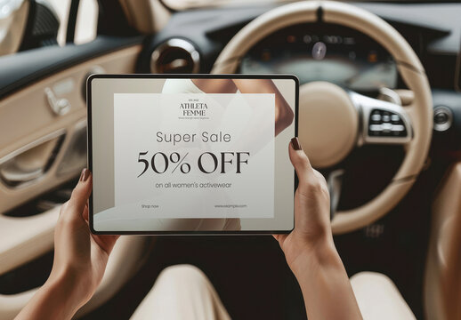 Screen Tablet In Car  Mockup With Generative AI