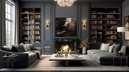 Living room with a sophisticated slate gray color palette