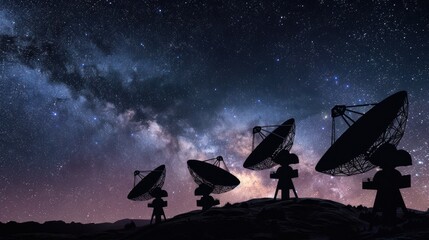 Milky Way Galaxy Over Radio Telescopes