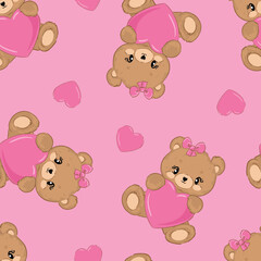 Seamless pattern with cute Teddy Bear vector, Kids trend print