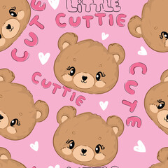 Seamless pattern with cute Teddy Bear vector, Kids trend print