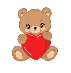 Teddy Bear and Heart vector hand drawn illustration cute print design for kids