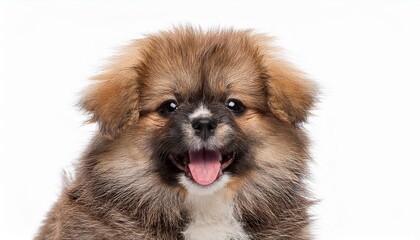Obraz premium 笑顔のチベタン・スパニエルの子犬のポートレート（Portrait of a smiling Tibetan Spaniel puppy on white background） 
