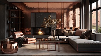 Living room with stylish copper decor