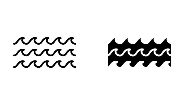Sea wave icon set. line ocean symbol in vector flat style on white background