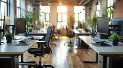 A comfortable office hall with a place for employees, created with the help of generative AI technology.