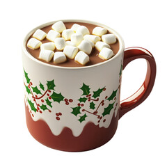 Warm cup of hot chocolate adorned with fluffy marshmallows, perfect for holiday cheer and cozy winter moments.