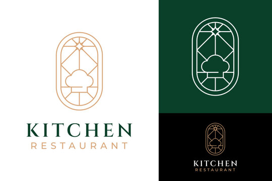 Boho Emblem Toque Food Kitchen Restaurant Logo Design Branding Template