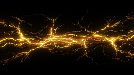 Abstract Golden Lightning on Black Background