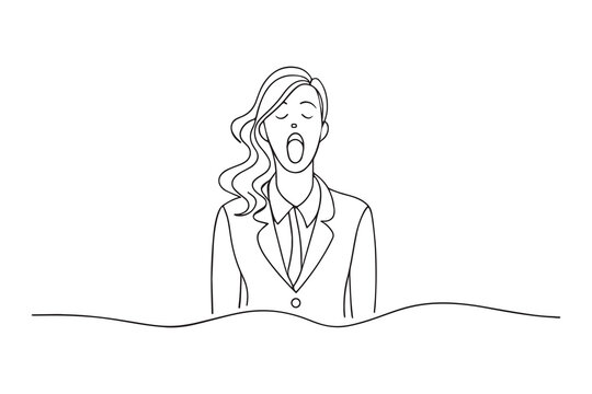 recommend clip art: Young business woman yawning One line continuous line art vector illustration on white background