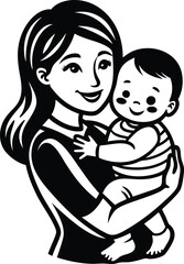 a child in a mother,s arms silhouette illustration