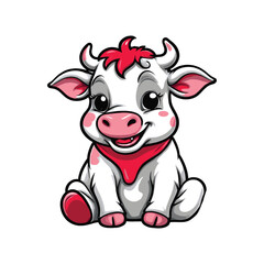 Adorable Cartoon Calf Sitting Cheerfully