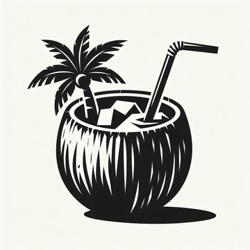recommend clip art: silhouette cocktail in coconut with straw 