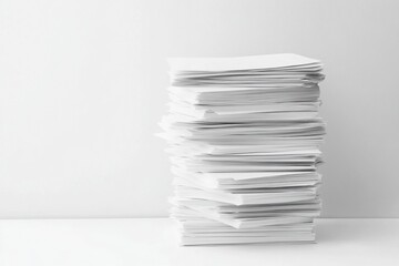 Large Stack of White Office Papers on Table