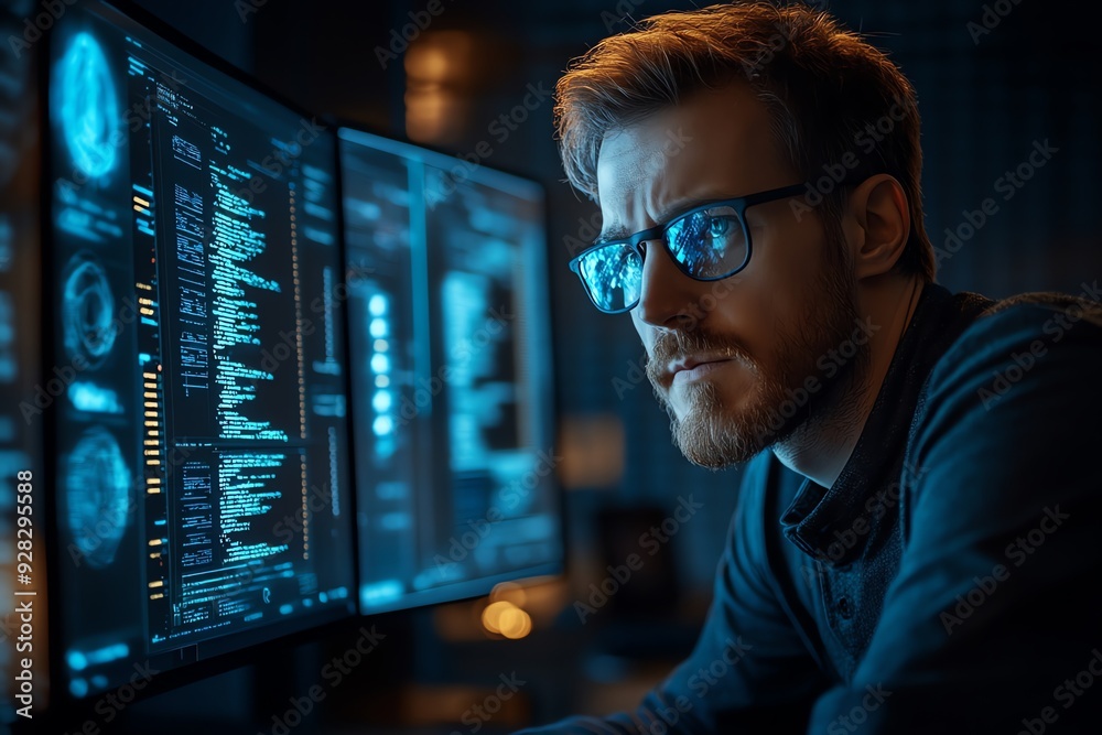 Poster Programmer working on code.