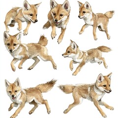 Naklejka premium A collection of playful fox illustrations in various running poses.